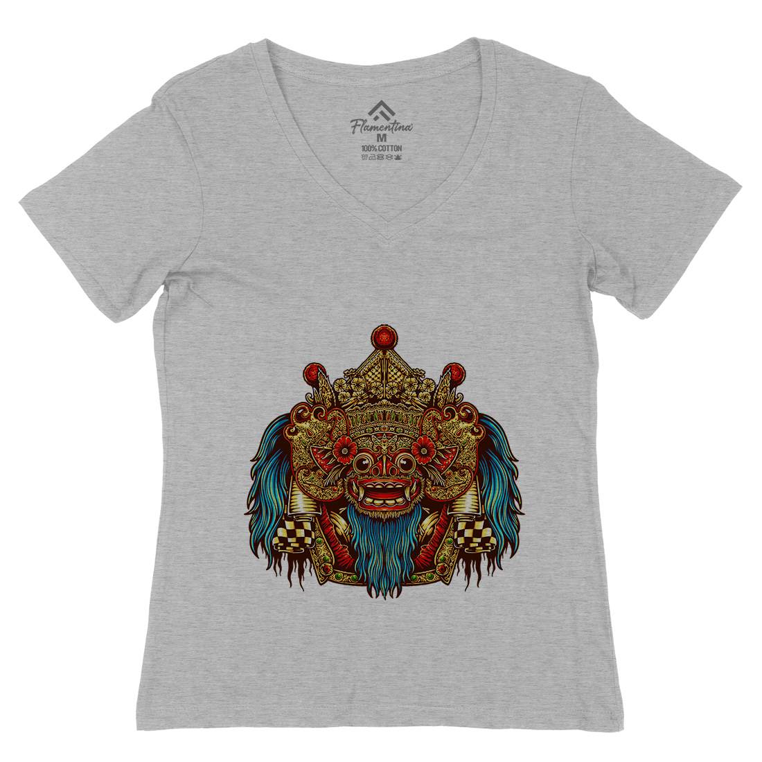Barong Mask Womens Organic V-Neck T-Shirt Religion A403