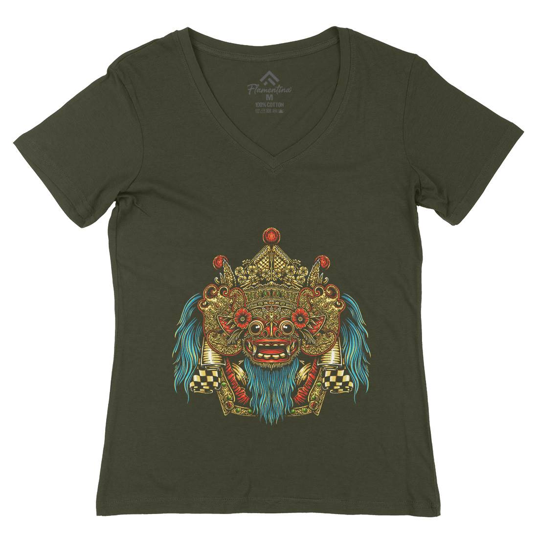 Barong Mask Womens Organic V-Neck T-Shirt Religion A403