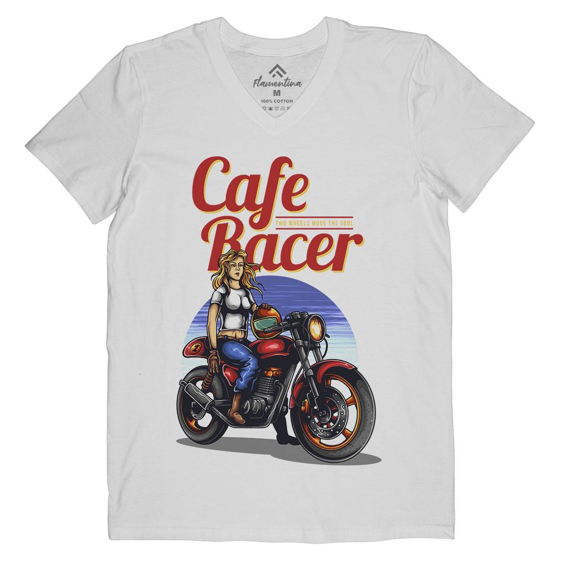 Cafe Racer Mens Organic V-Neck T-Shirt Motorcycles A407