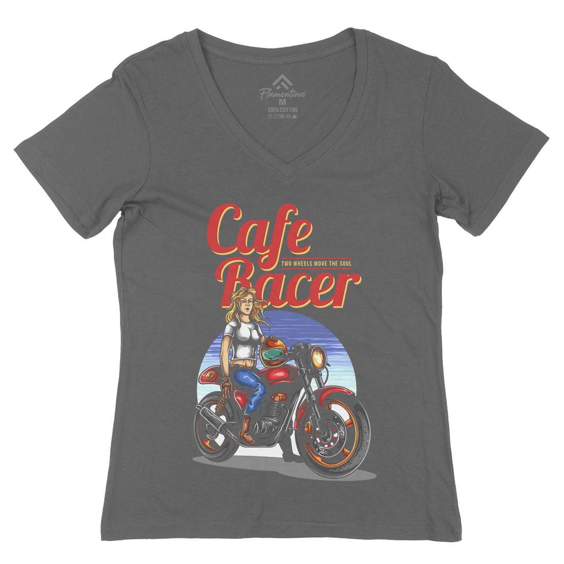 Cafe Racer Womens Organic V-Neck T-Shirt Motorcycles A407