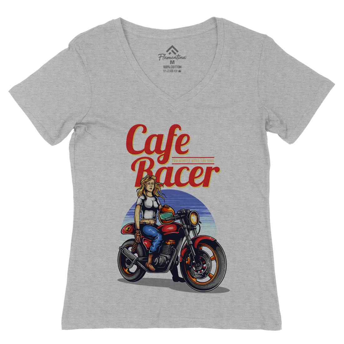 Cafe Racer Womens Organic V-Neck T-Shirt Motorcycles A407