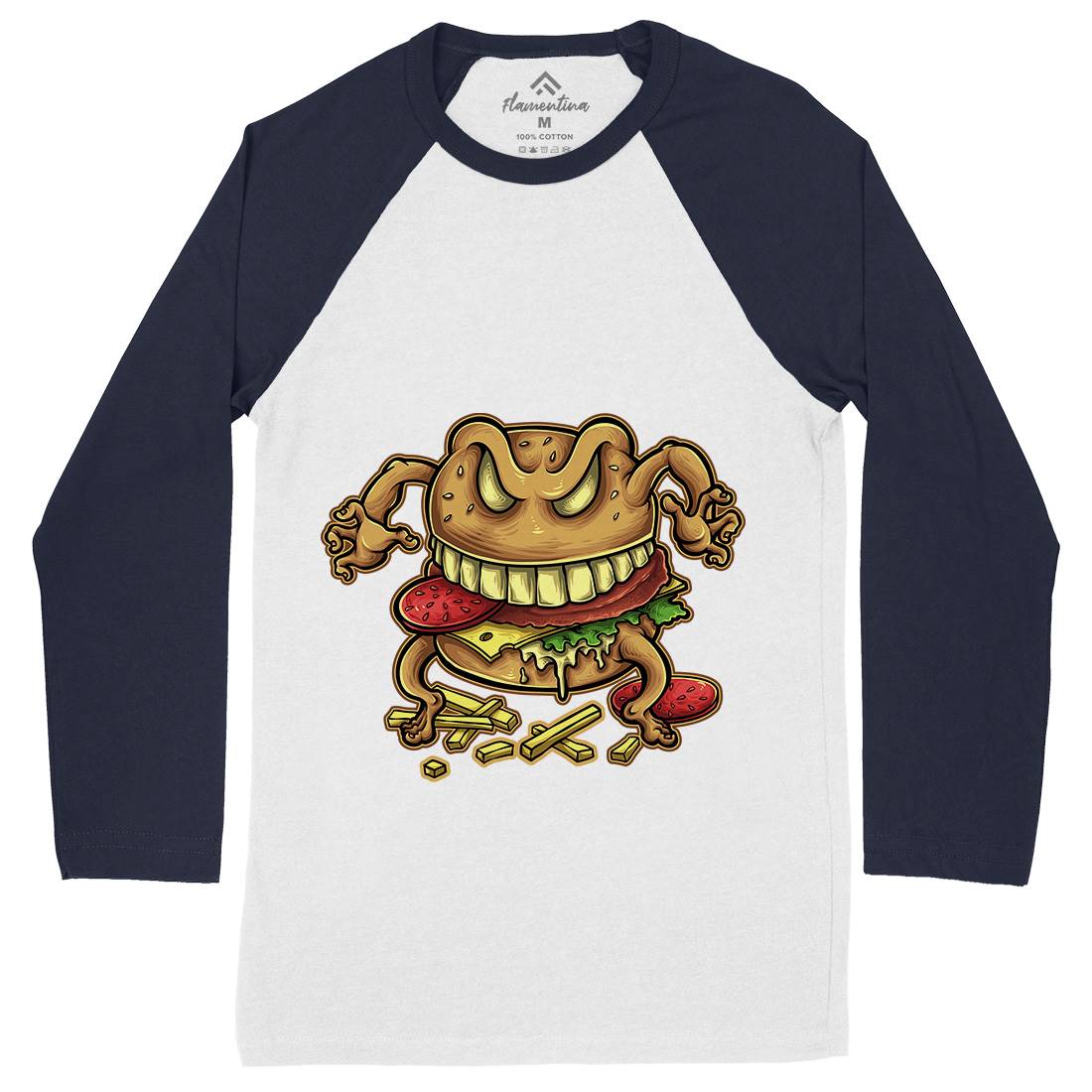 Curse Of The Burger Mens Long Sleeve Baseball T-Shirt Food A412