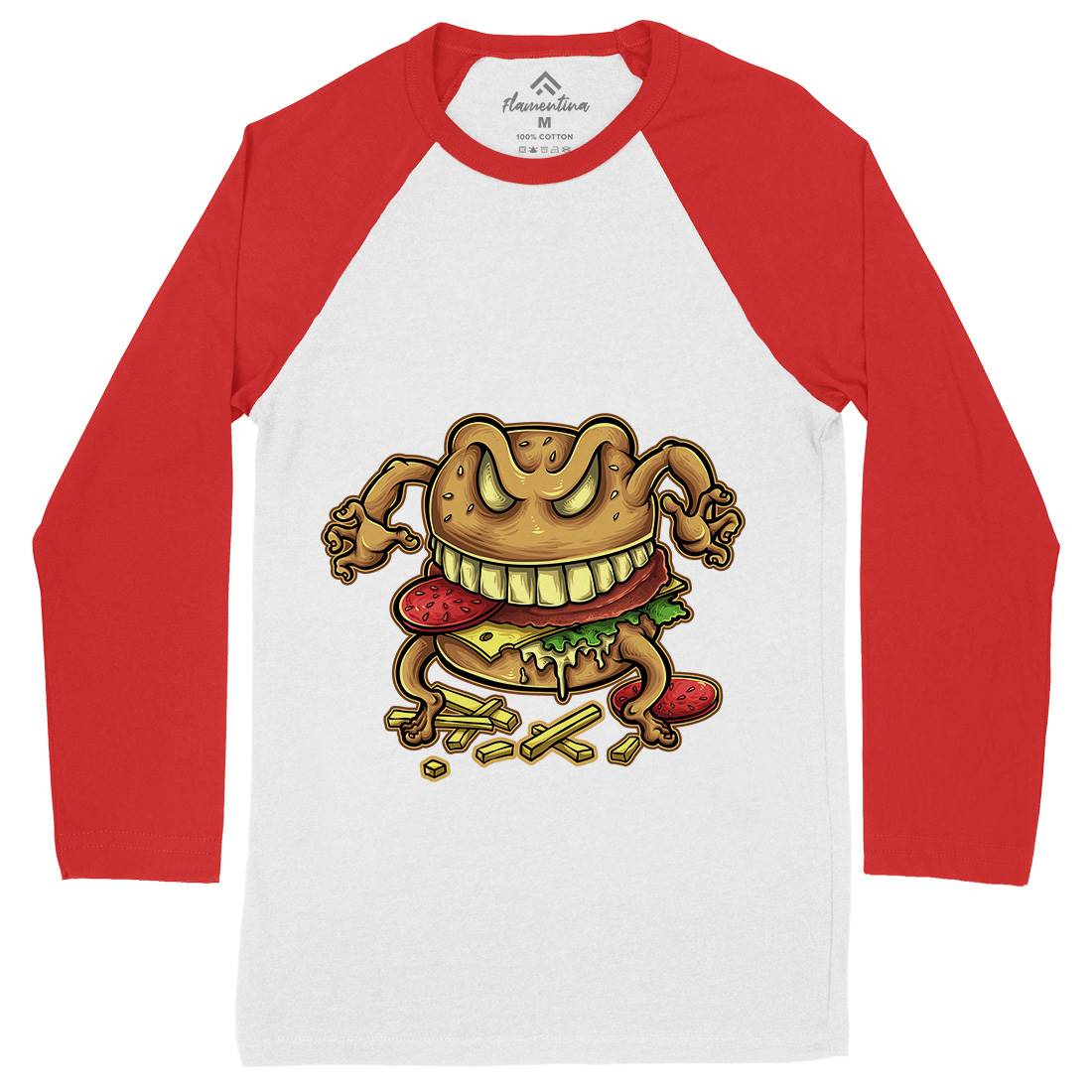 Curse Of The Burger Mens Long Sleeve Baseball T-Shirt Food A412