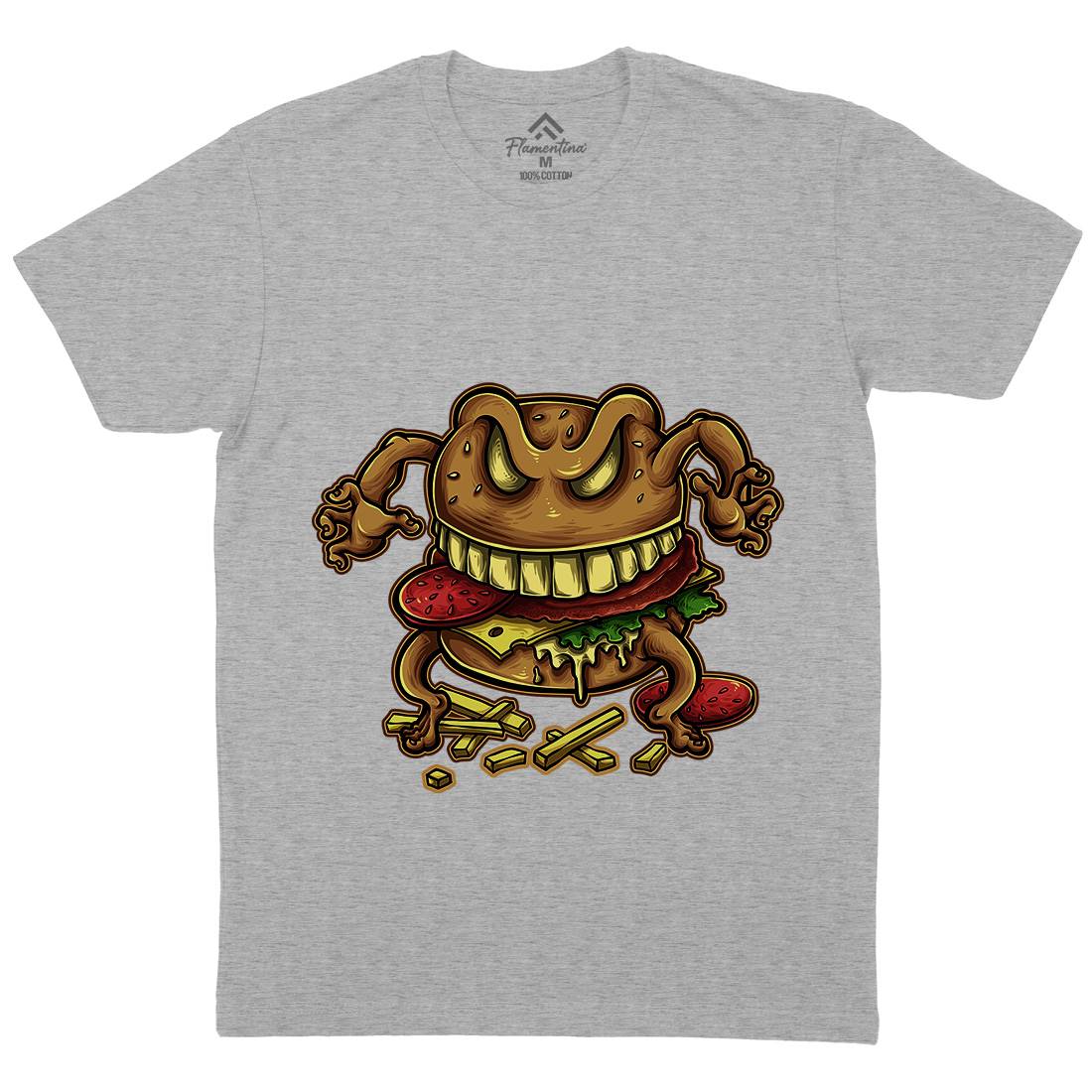 Curse Of The Burger Mens Organic Crew Neck T-Shirt Food A412