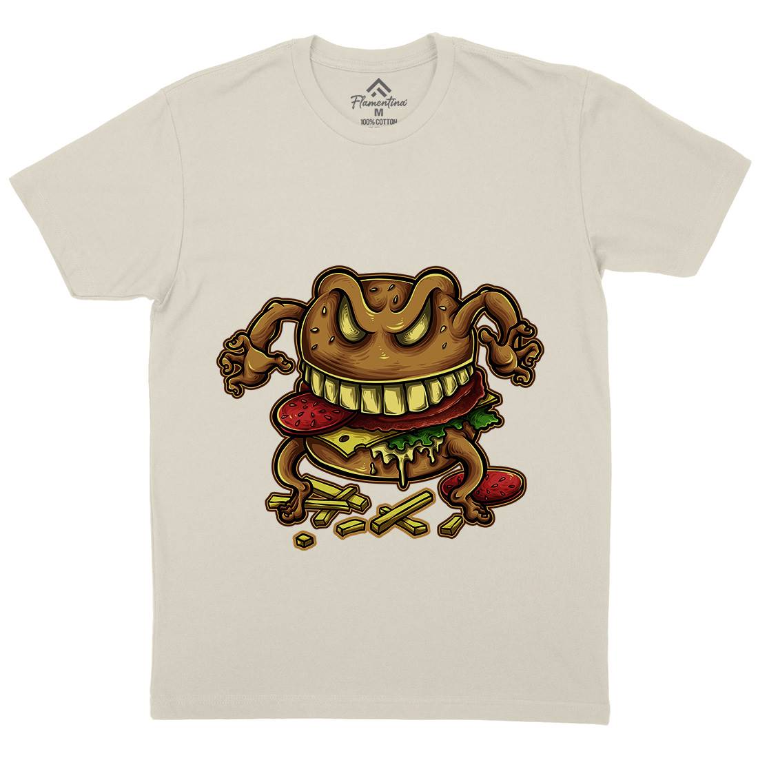 Curse Of The Burger Mens Organic Crew Neck T-Shirt Food A412