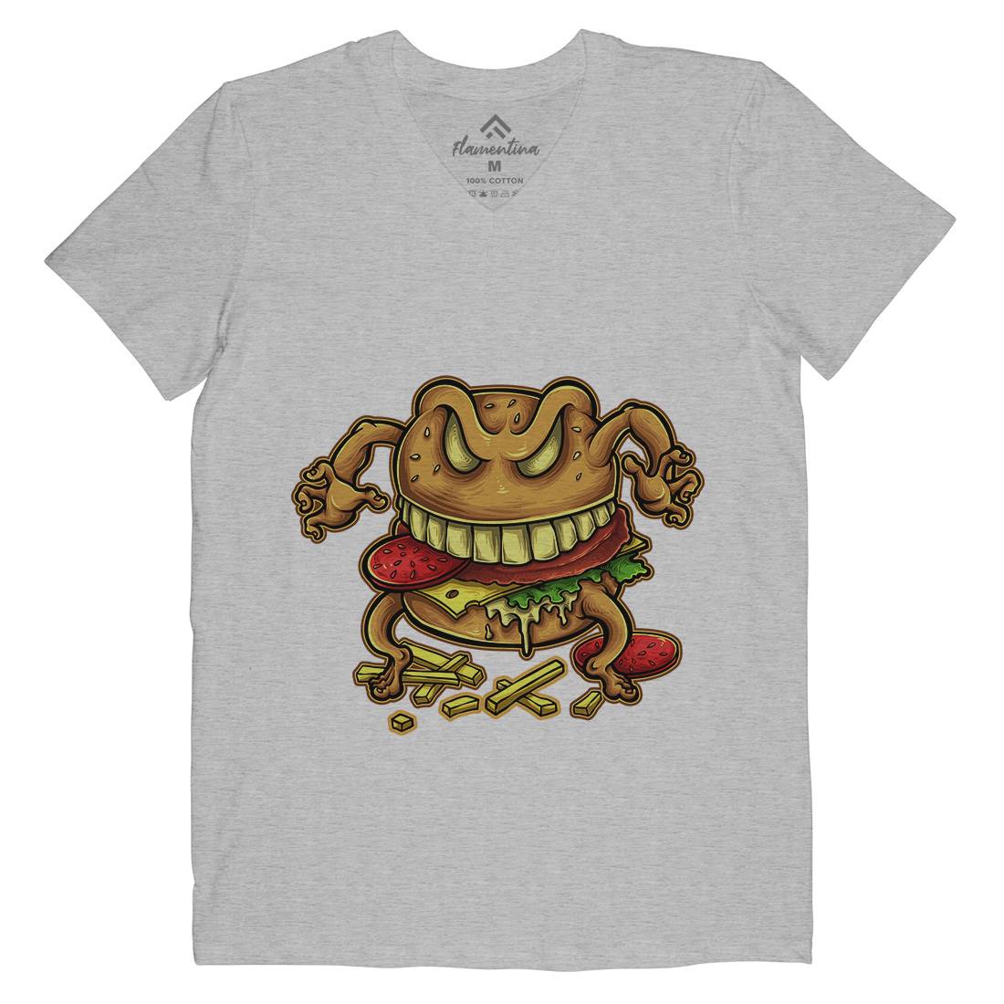 Curse Of The Burger Mens V-Neck T-Shirt Food A412