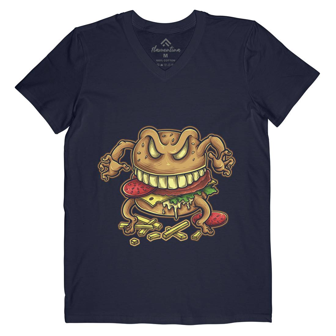 Curse Of The Burger Mens Organic V-Neck T-Shirt Food A412