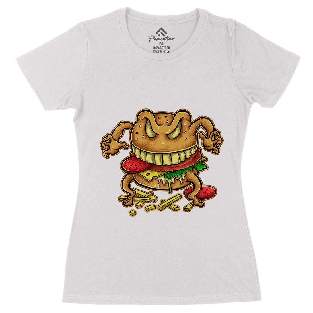Curse Of The Burger Womens Organic Crew Neck T-Shirt Food A412