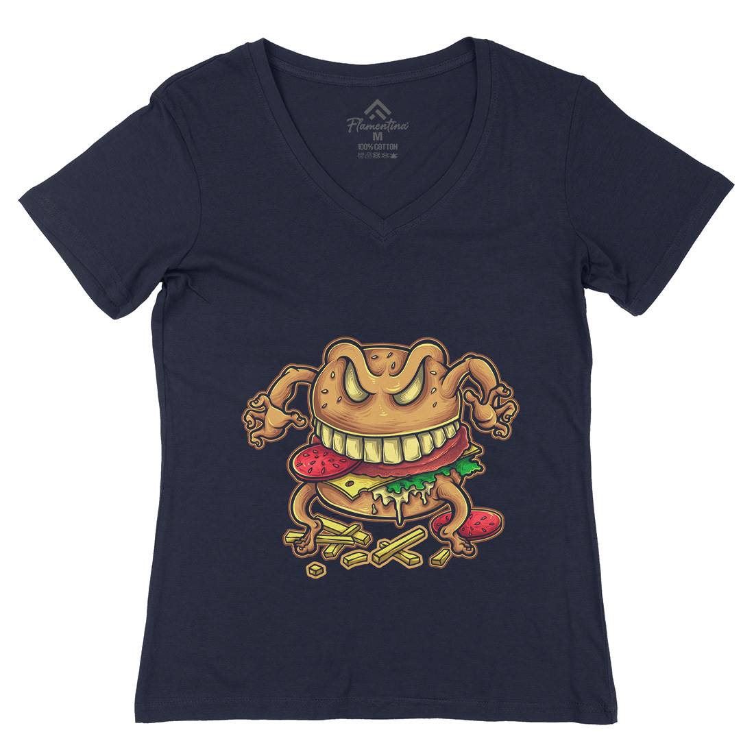 Curse Of The Burger Womens Organic V-Neck T-Shirt Food A412