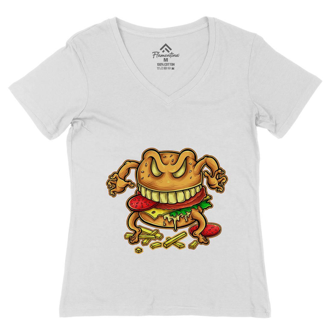 Curse Of The Burger Womens Organic V-Neck T-Shirt Food A412