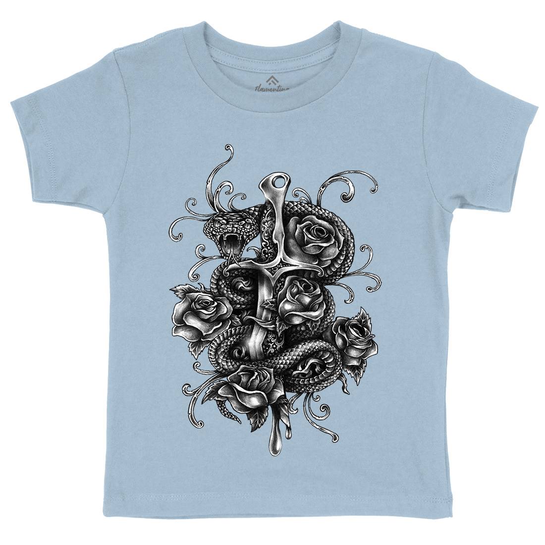 Dagger And Snake Kids Organic Crew Neck T-Shirt Tattoo A413