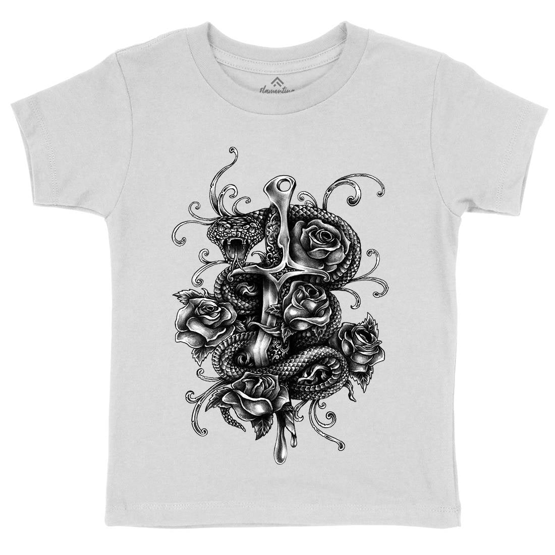 Dagger And Snake Kids Crew Neck T-Shirt Tattoo A413