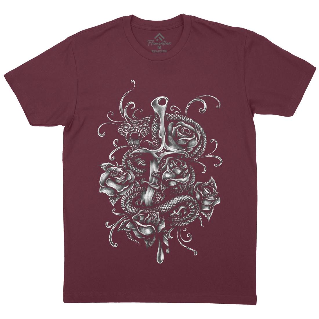 Dagger And Snake Mens Organic Crew Neck T-Shirt Tattoo A413