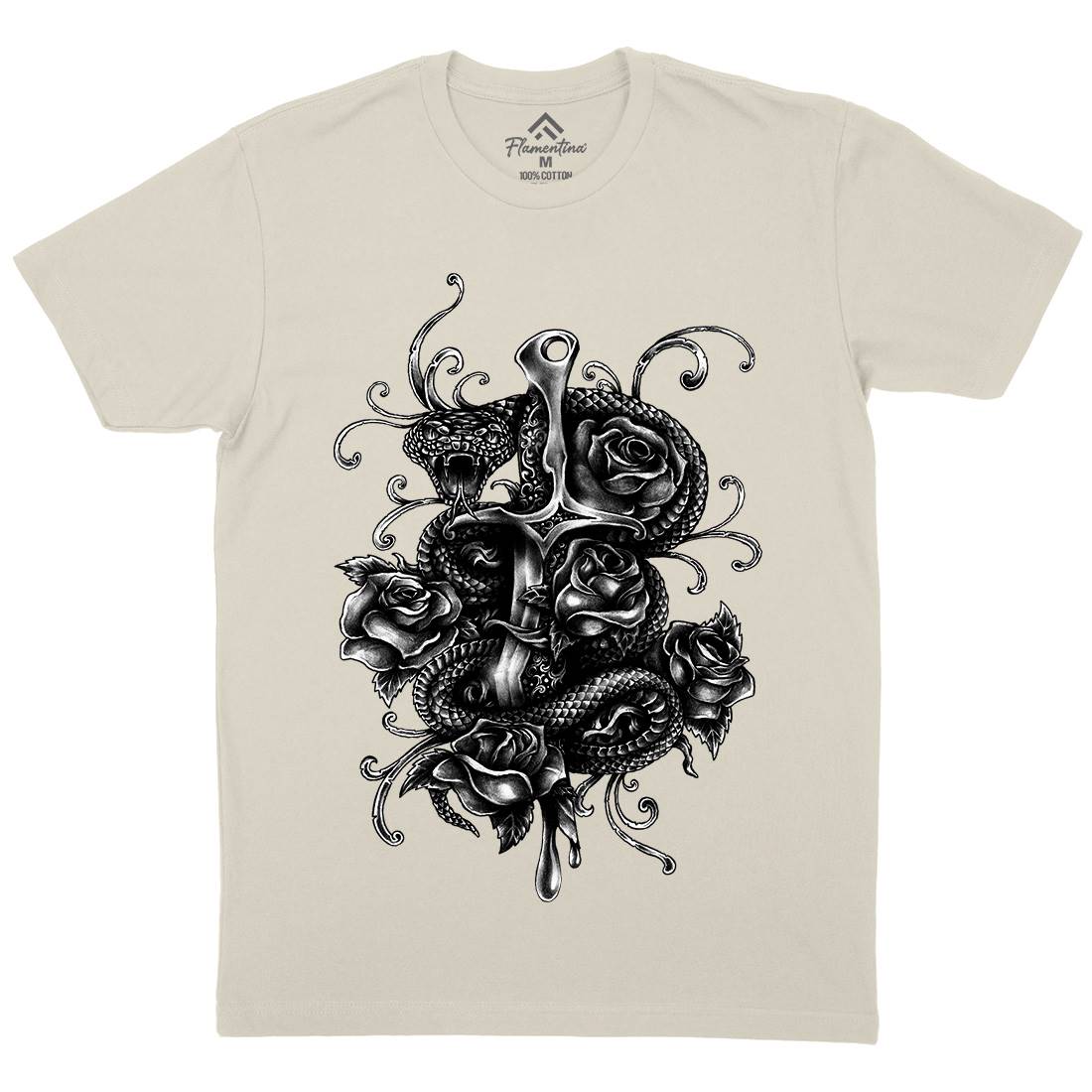 Dagger And Snake Mens Organic Crew Neck T-Shirt Tattoo A413