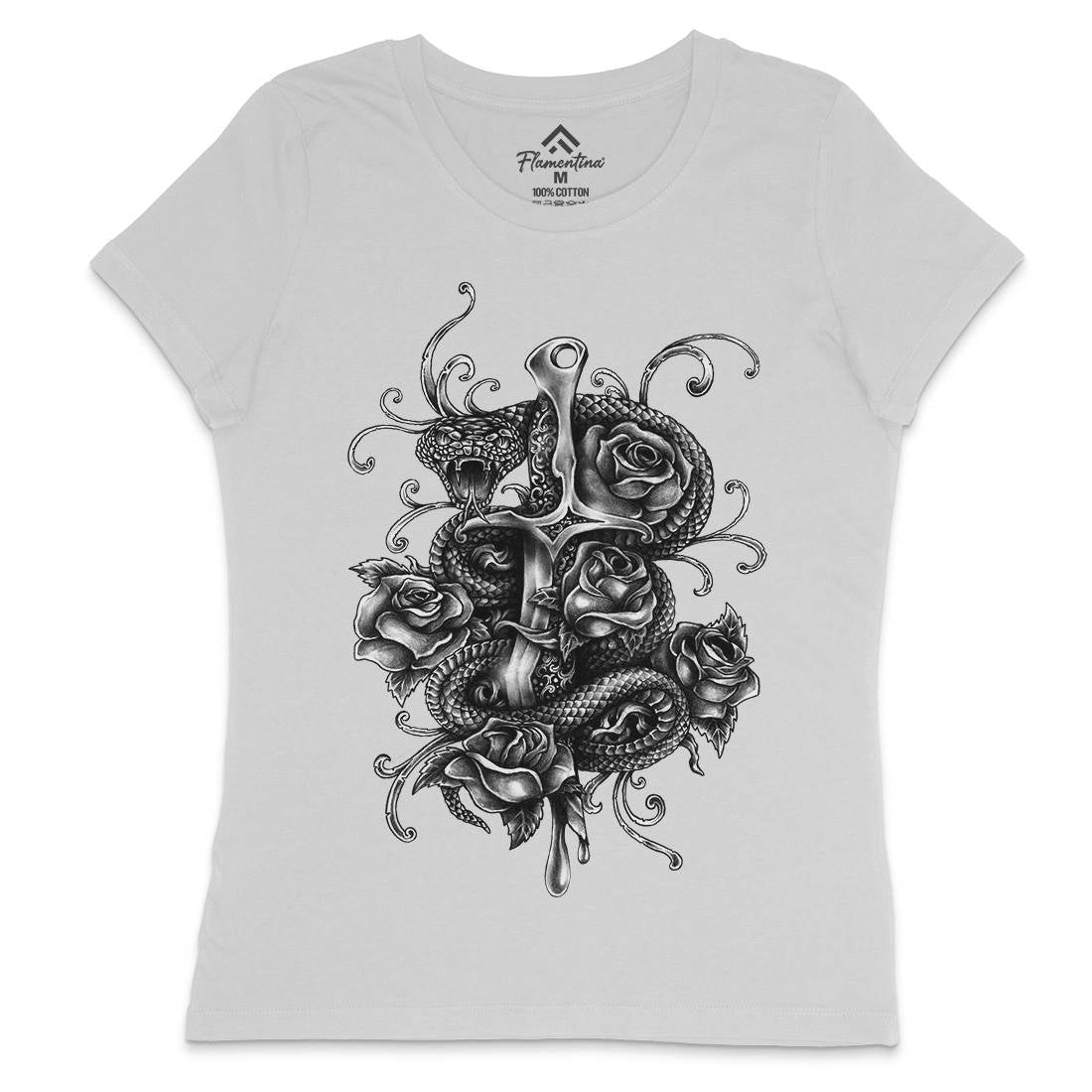 Dagger And Snake Womens Crew Neck T-Shirt Tattoo A413