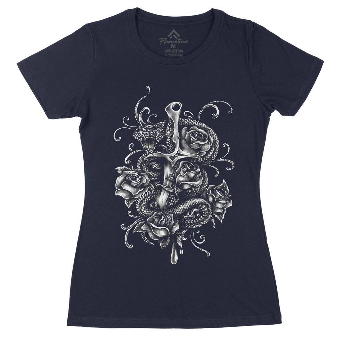 Dagger And Snake Womens Organic Crew Neck T-Shirt Tattoo A413