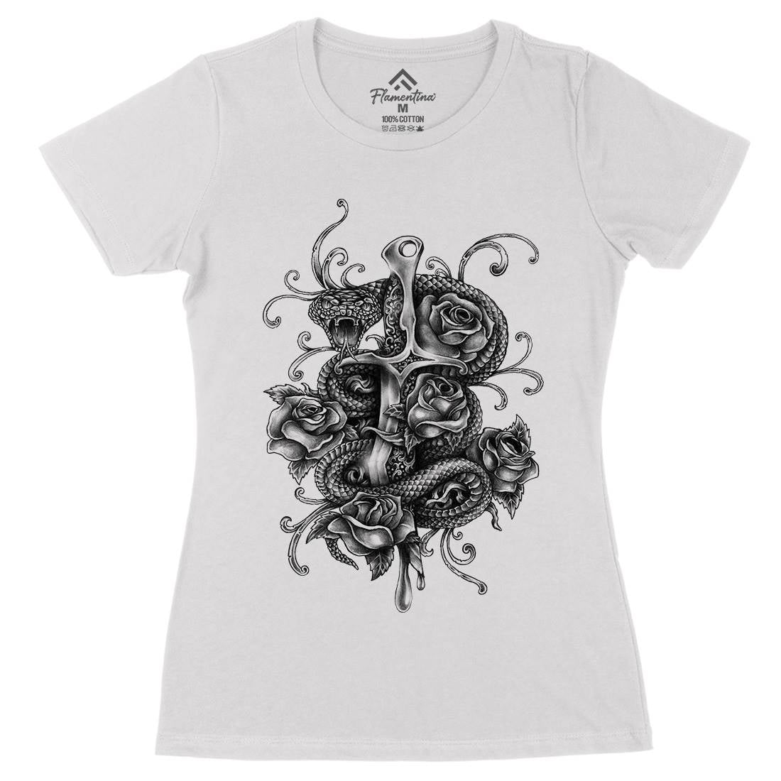 Dagger And Snake Womens Organic Crew Neck T-Shirt Tattoo A413