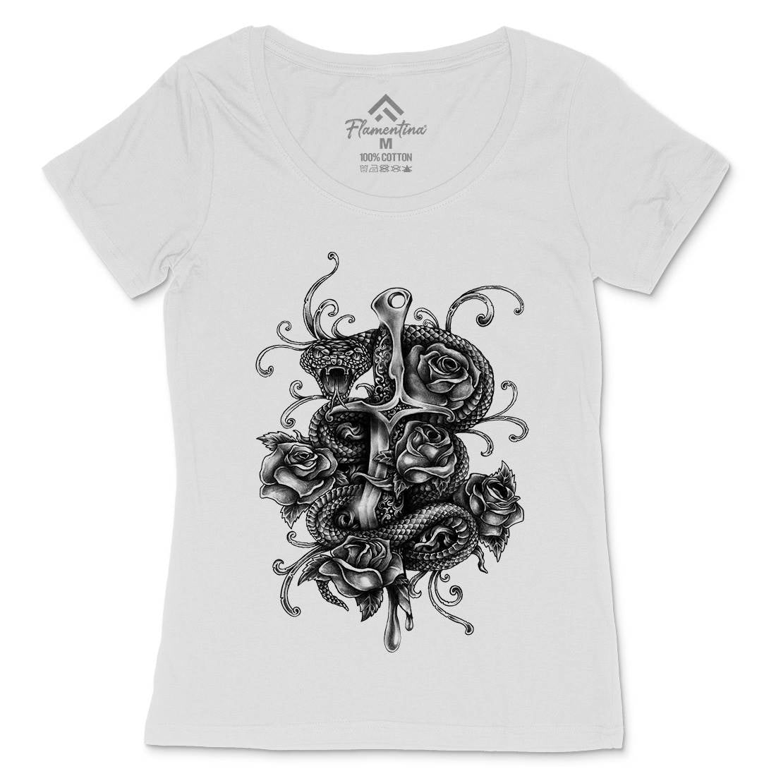 Dagger And Snake Womens Scoop Neck T-Shirt Tattoo A413