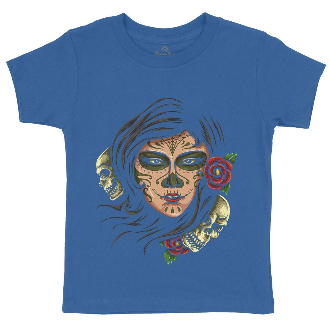 Day Of The Dead Kids Organic Crew Neck T-Shirt Retro A414