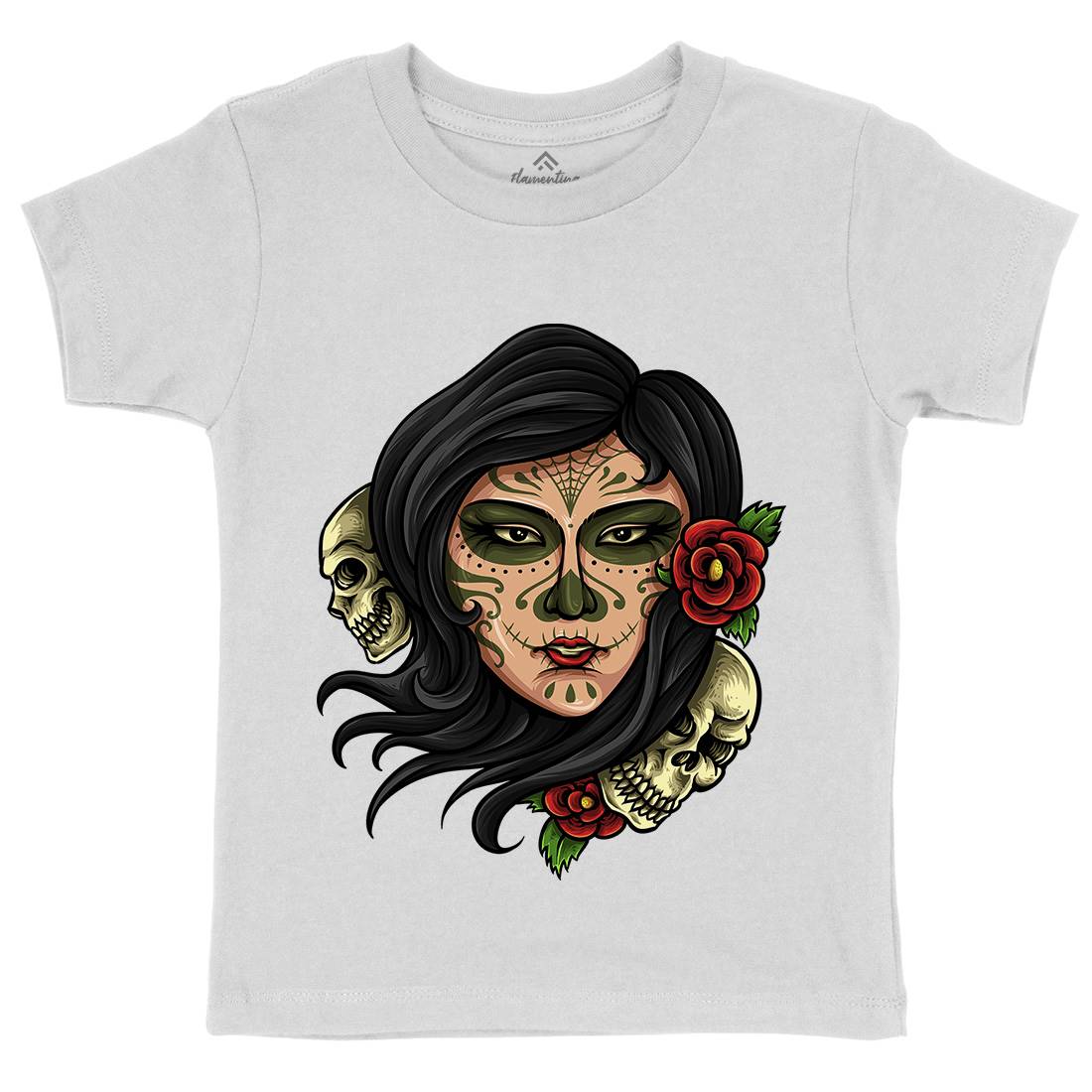 Day Of The Dead Kids Organic Crew Neck T-Shirt Retro A414