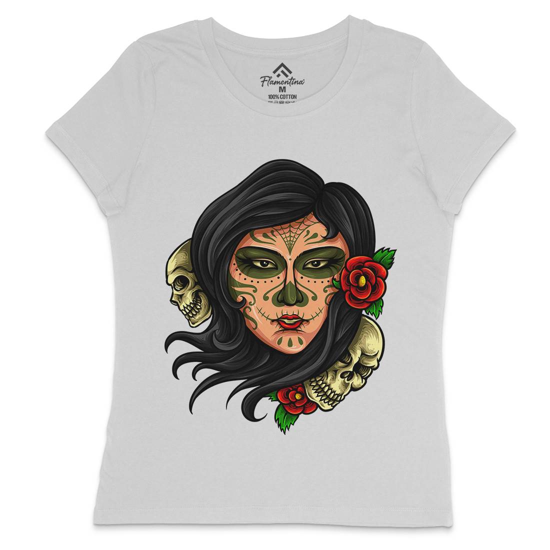Day Of The Dead Womens Crew Neck T-Shirt Retro A414