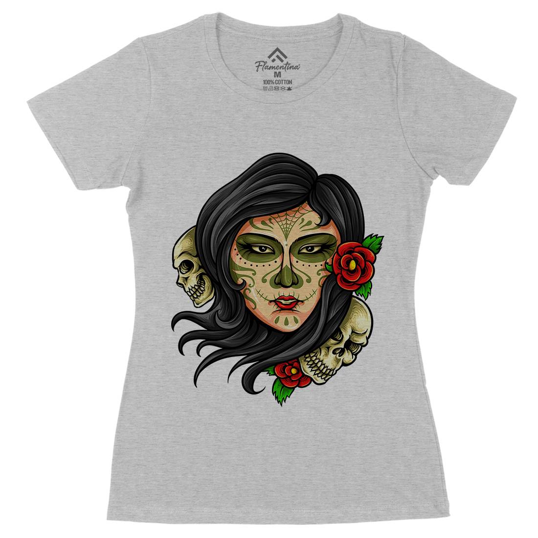 Day Of The Dead Womens Organic Crew Neck T-Shirt Retro A414