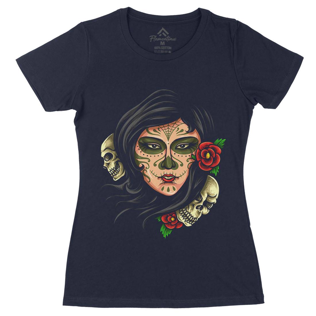 Day Of The Dead Womens Organic Crew Neck T-Shirt Retro A414