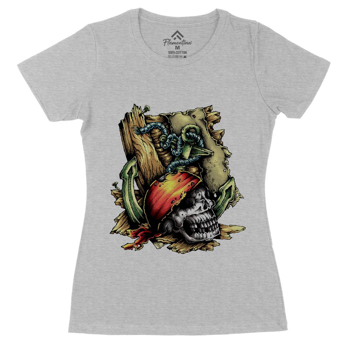 Dead Pirate Womens Organic Crew Neck T-Shirt Navy A415