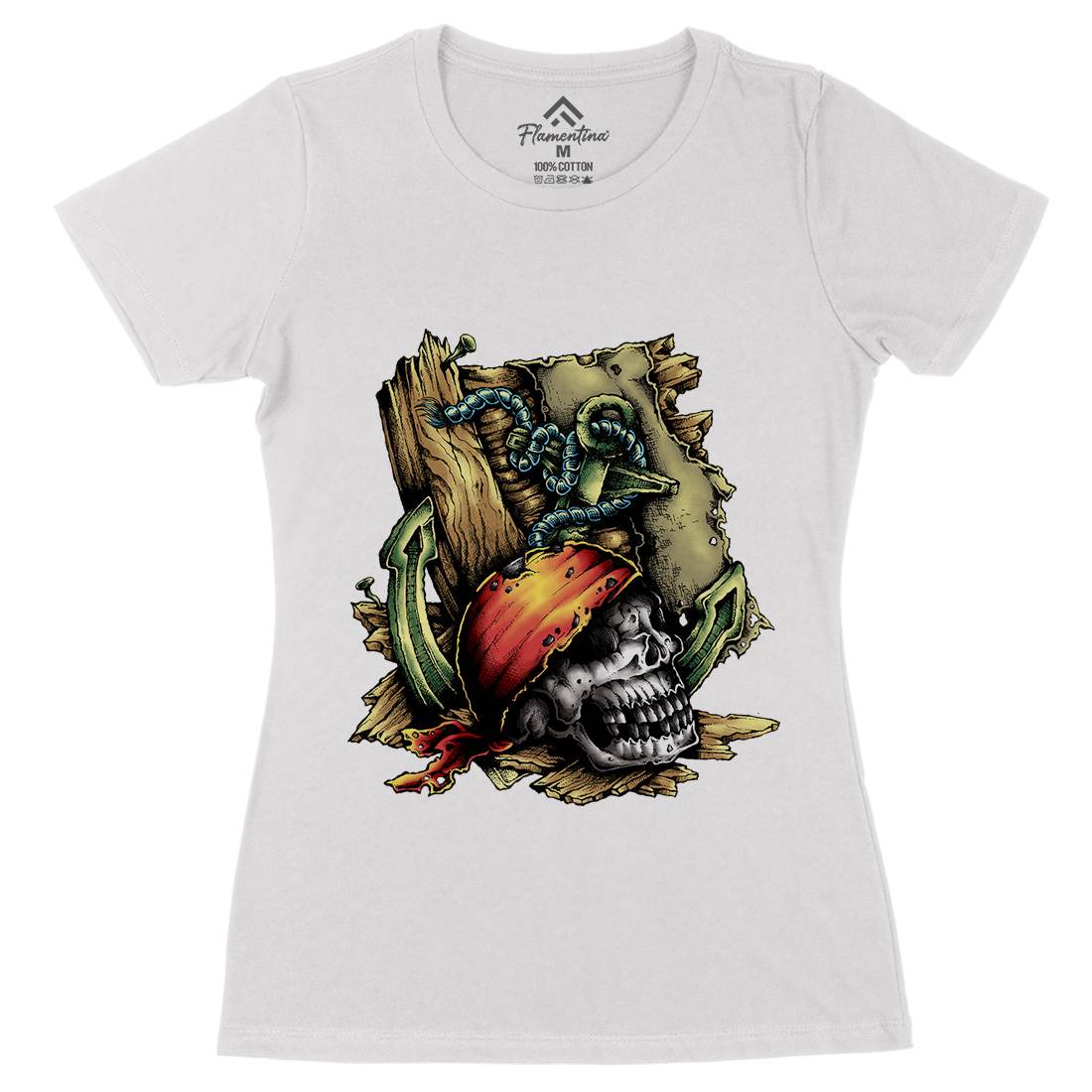 Dead Pirate Womens Organic Crew Neck T-Shirt Navy A415