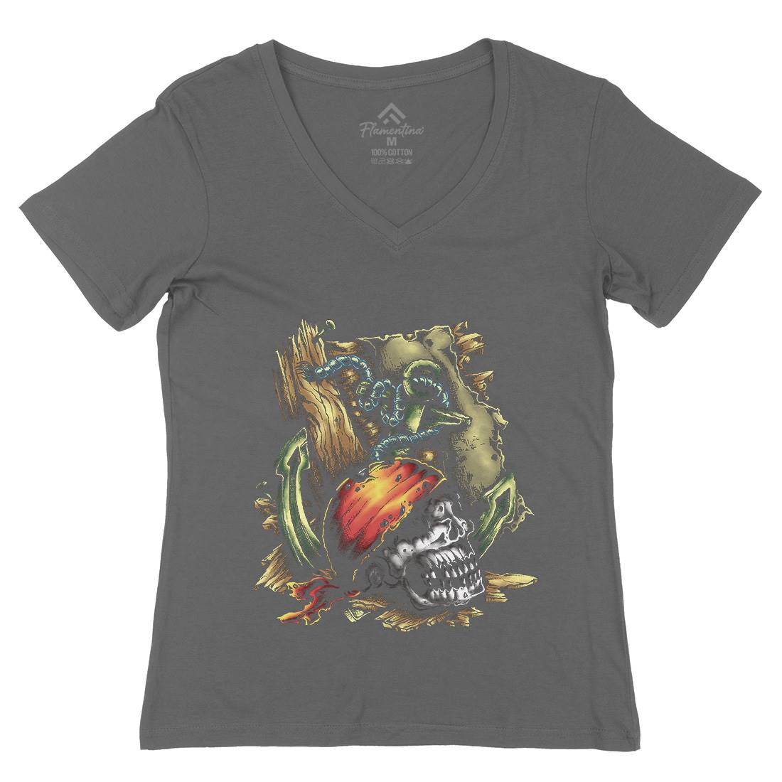 Dead Pirate Womens Organic V-Neck T-Shirt Navy A415
