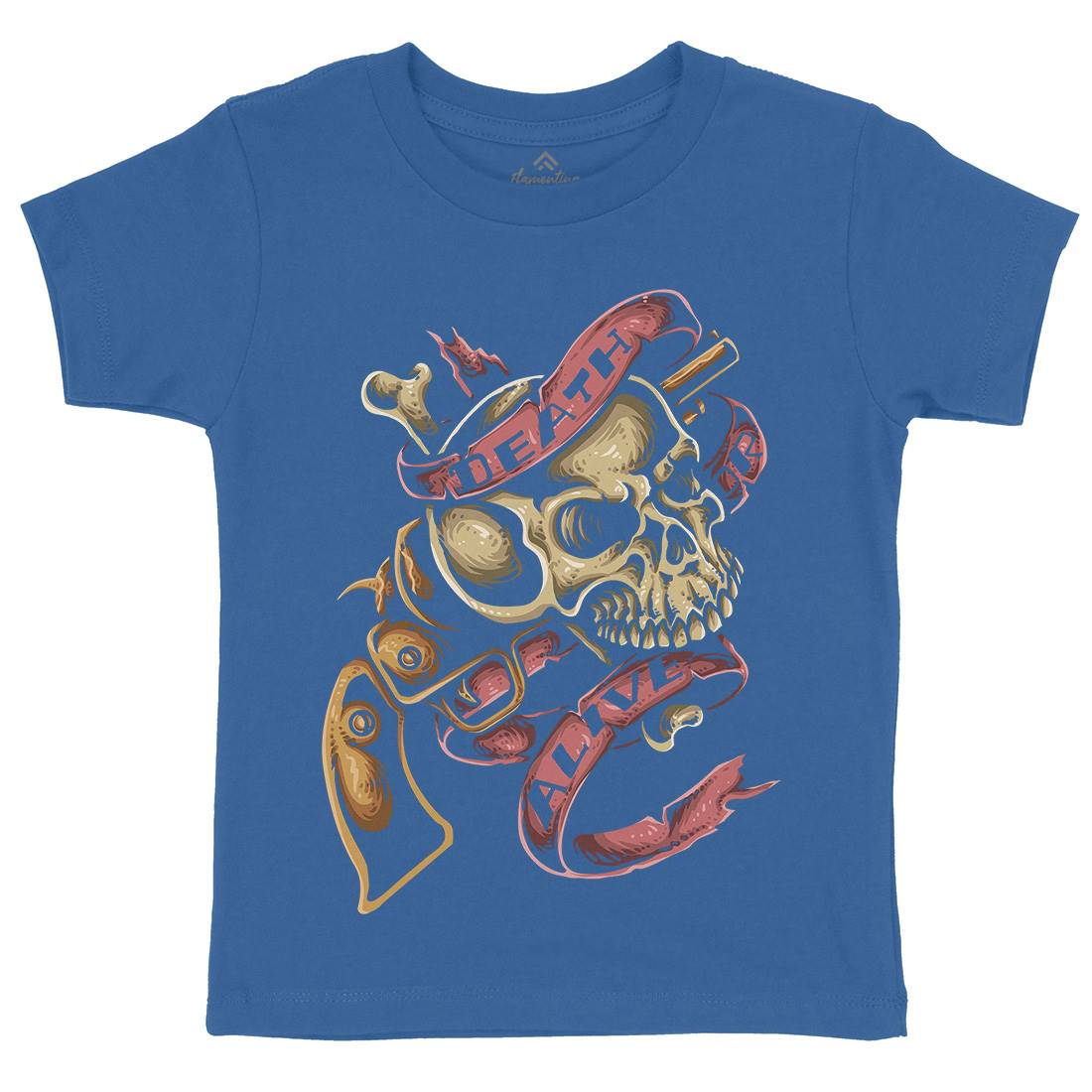 Death Or Alive Kids Organic Crew Neck T-Shirt Navy A416