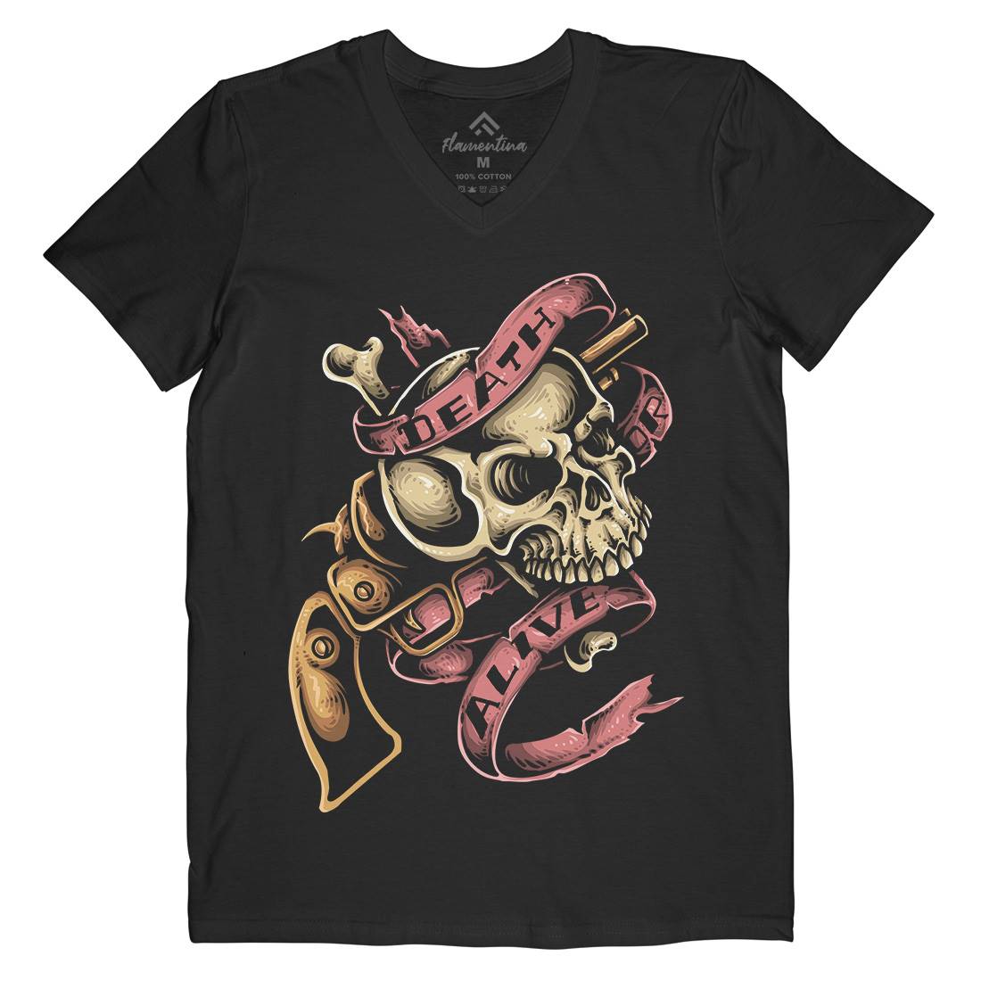 Death Or Alive Mens Organic V-Neck T-Shirt Navy A416