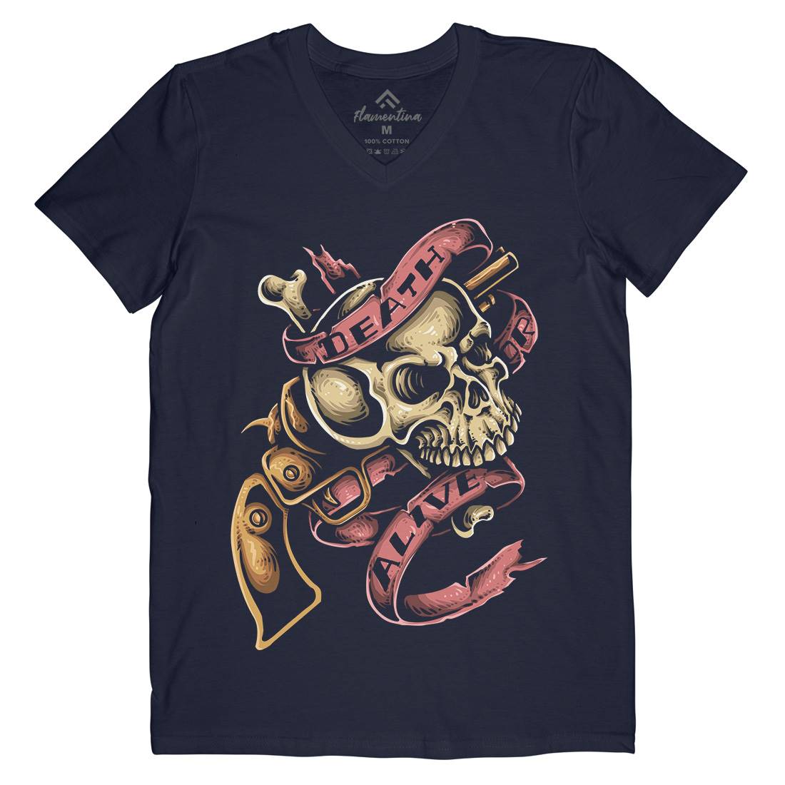 Death Or Alive Mens V-Neck T-Shirt Navy A416