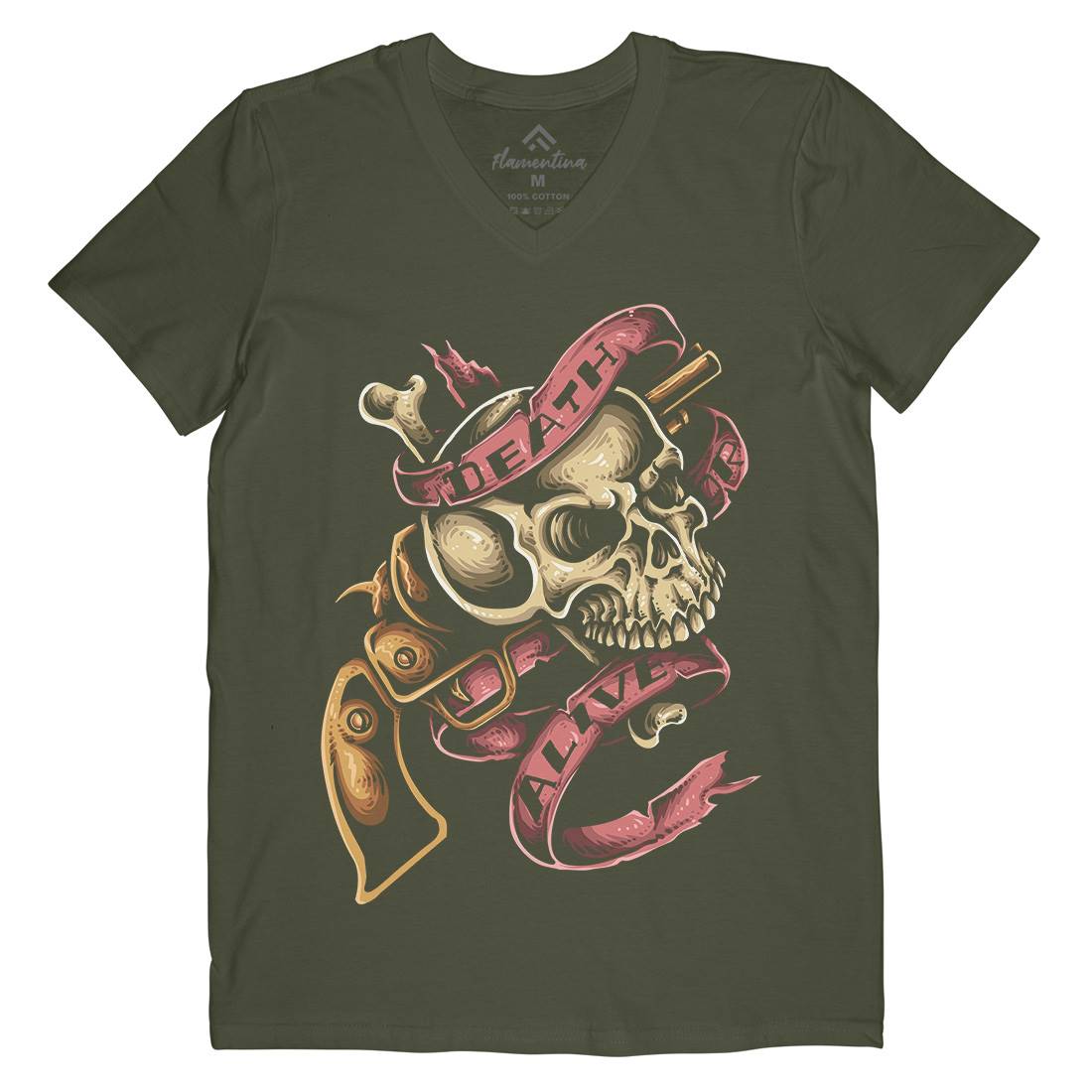Death Or Alive Mens Organic V-Neck T-Shirt Navy A416