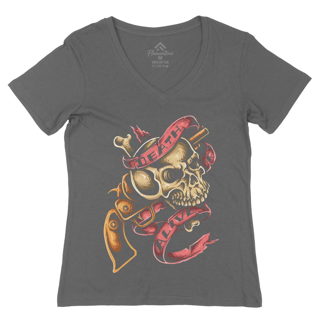 Death Or Alive Womens Organic V-Neck T-Shirt Navy A416