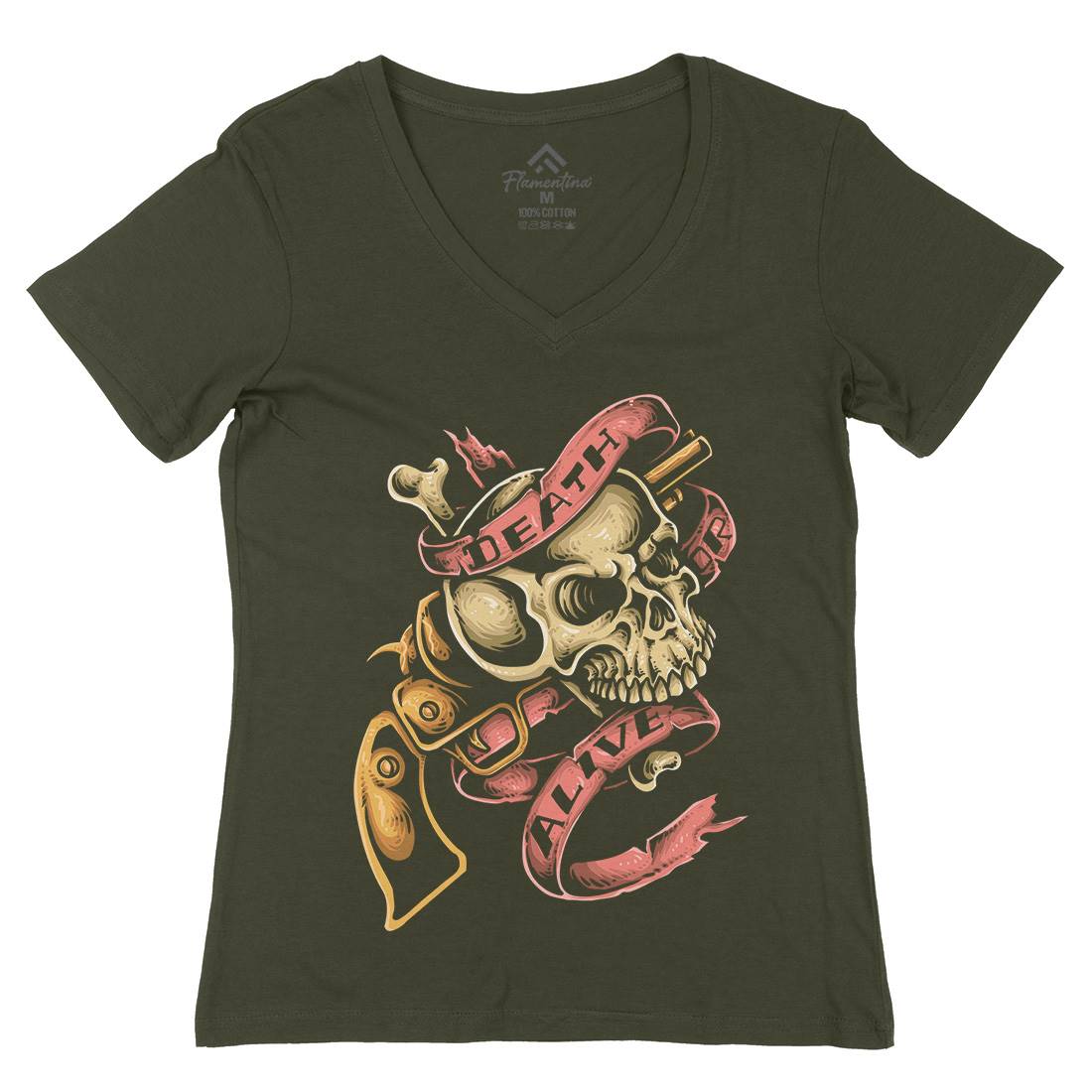 Death Or Alive Womens Organic V-Neck T-Shirt Navy A416