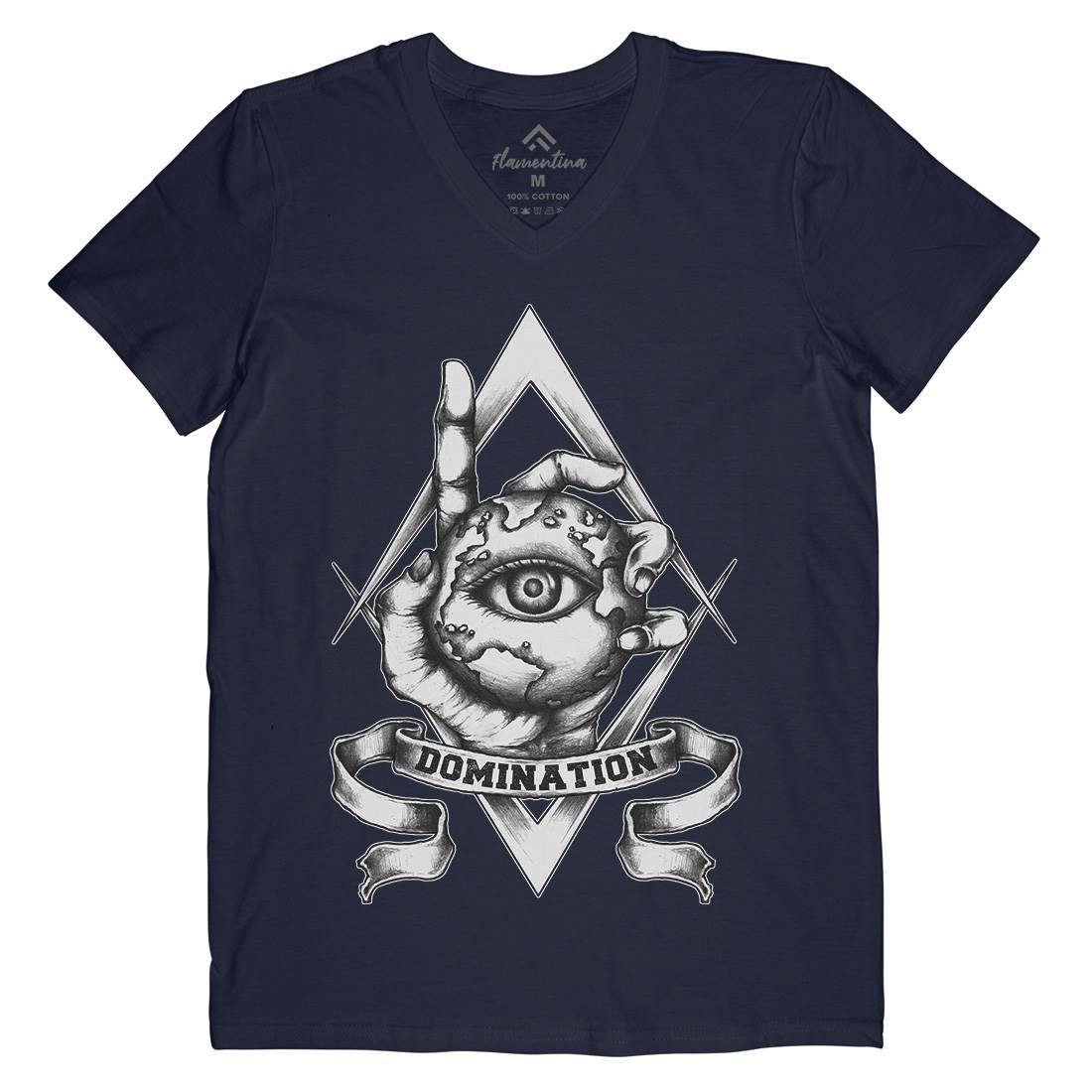 Domination Mens Organic V-Neck T-Shirt Illuminati A418