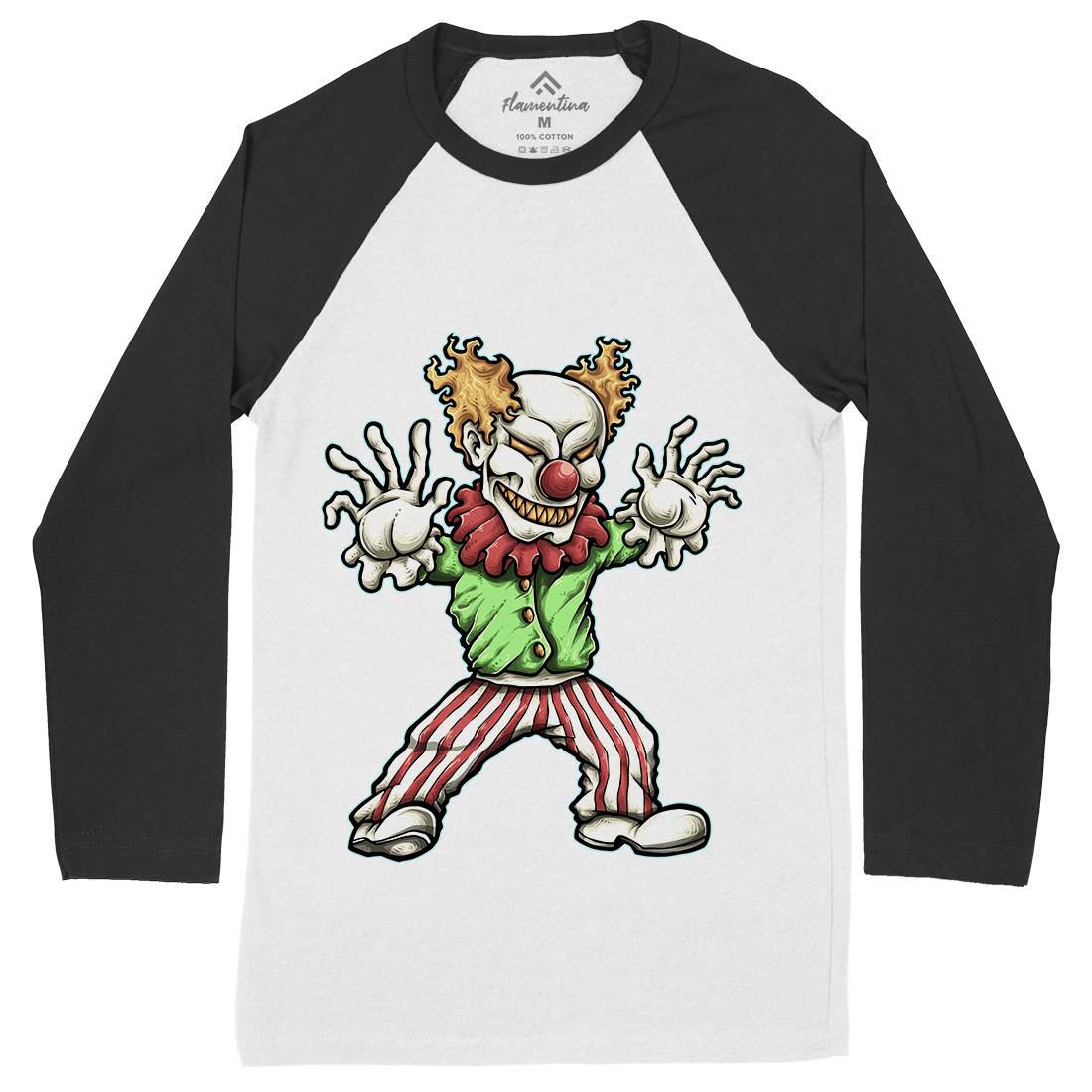 Evil Clown Mens Long Sleeve Baseball T-Shirt Horror A419