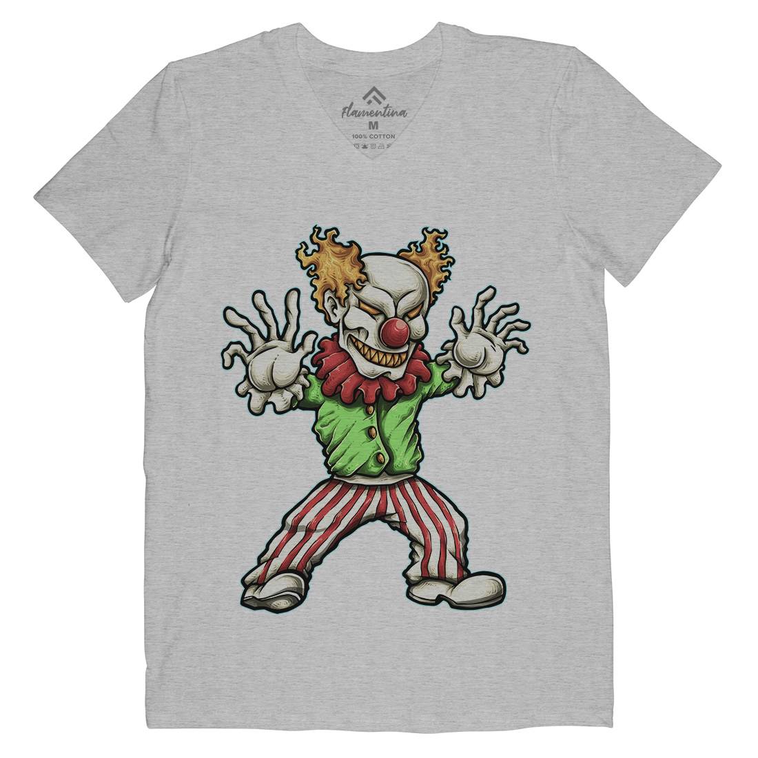 Evil Clown Mens Organic V-Neck T-Shirt Horror A419