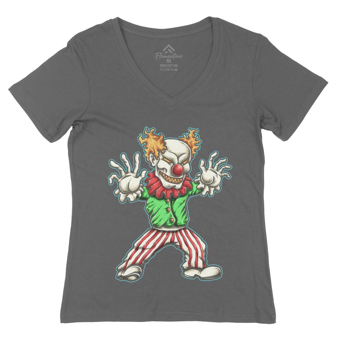 Evil Clown Womens Organic V-Neck T-Shirt Horror A419