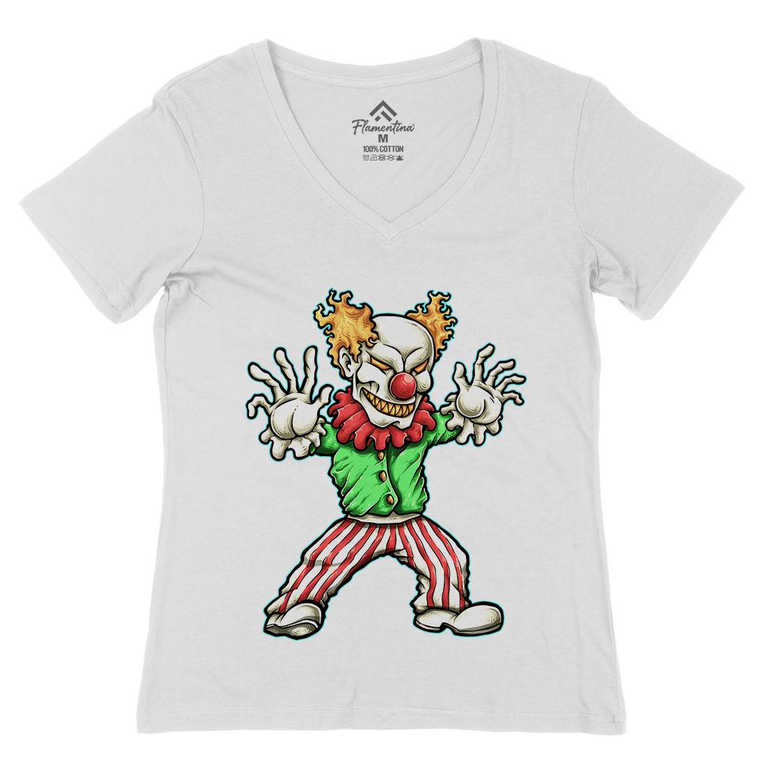 Evil Clown Womens Organic V-Neck T-Shirt Horror A419