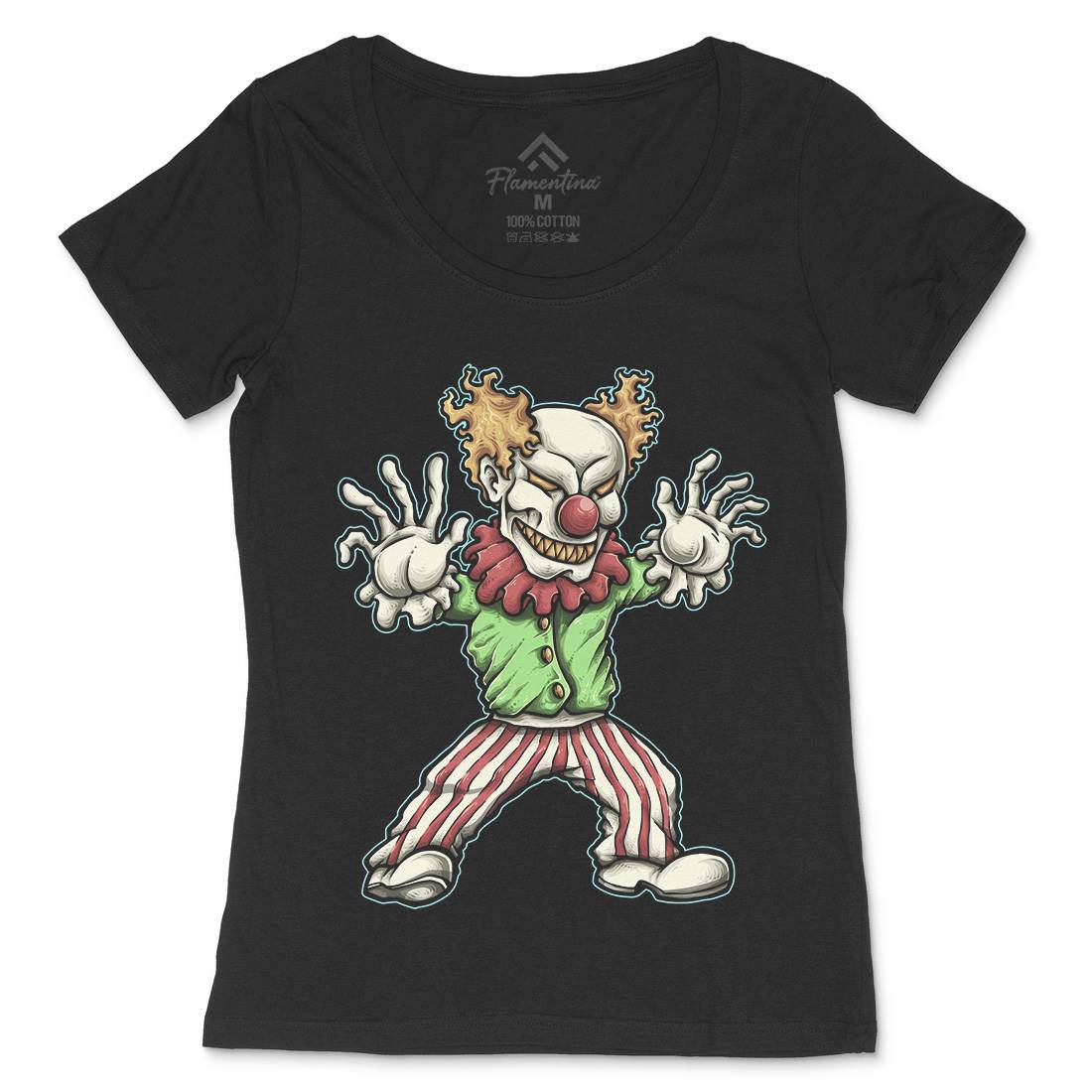 Evil Clown Womens Scoop Neck T-Shirt Horror A419