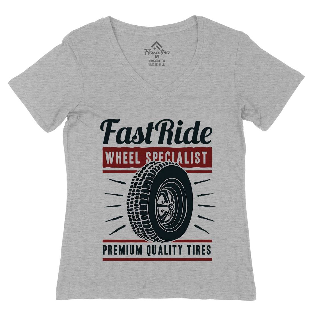Fast Ride Womens Organic V-Neck T-Shirt Cars A421