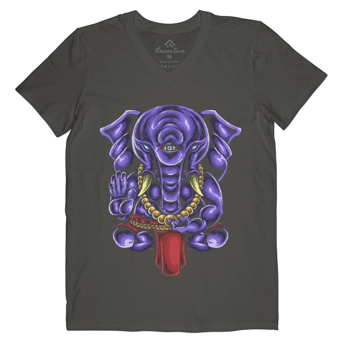 Ganesha Mens V-Neck T-Shirt Religion A423