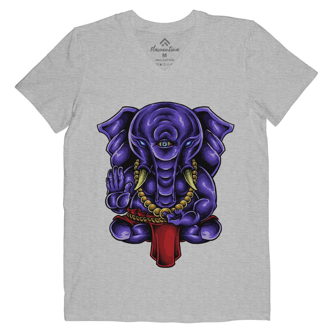 Ganesha Mens V-Neck T-Shirt Religion A423
