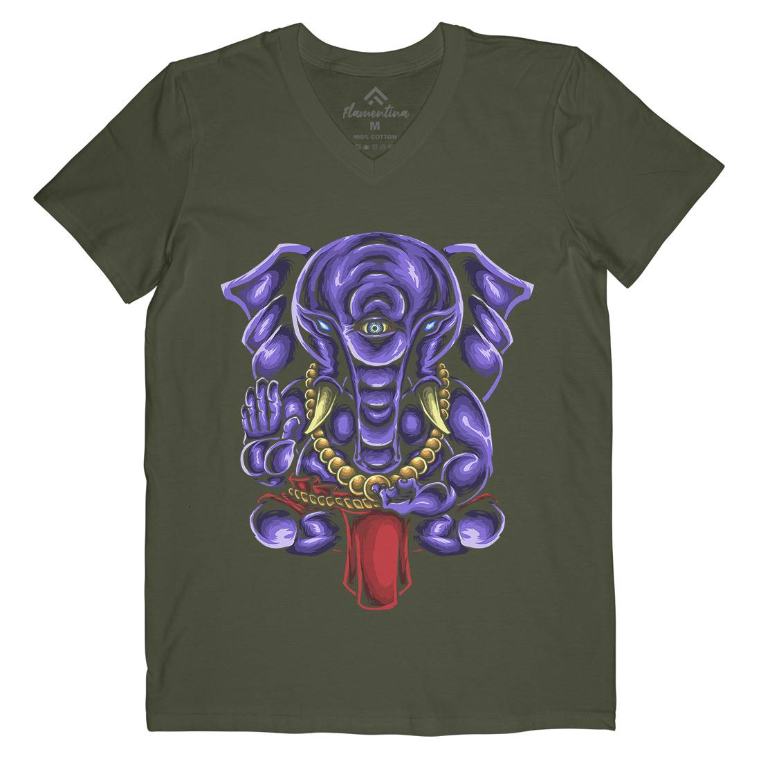 Ganesha Mens Organic V-Neck T-Shirt Religion A423