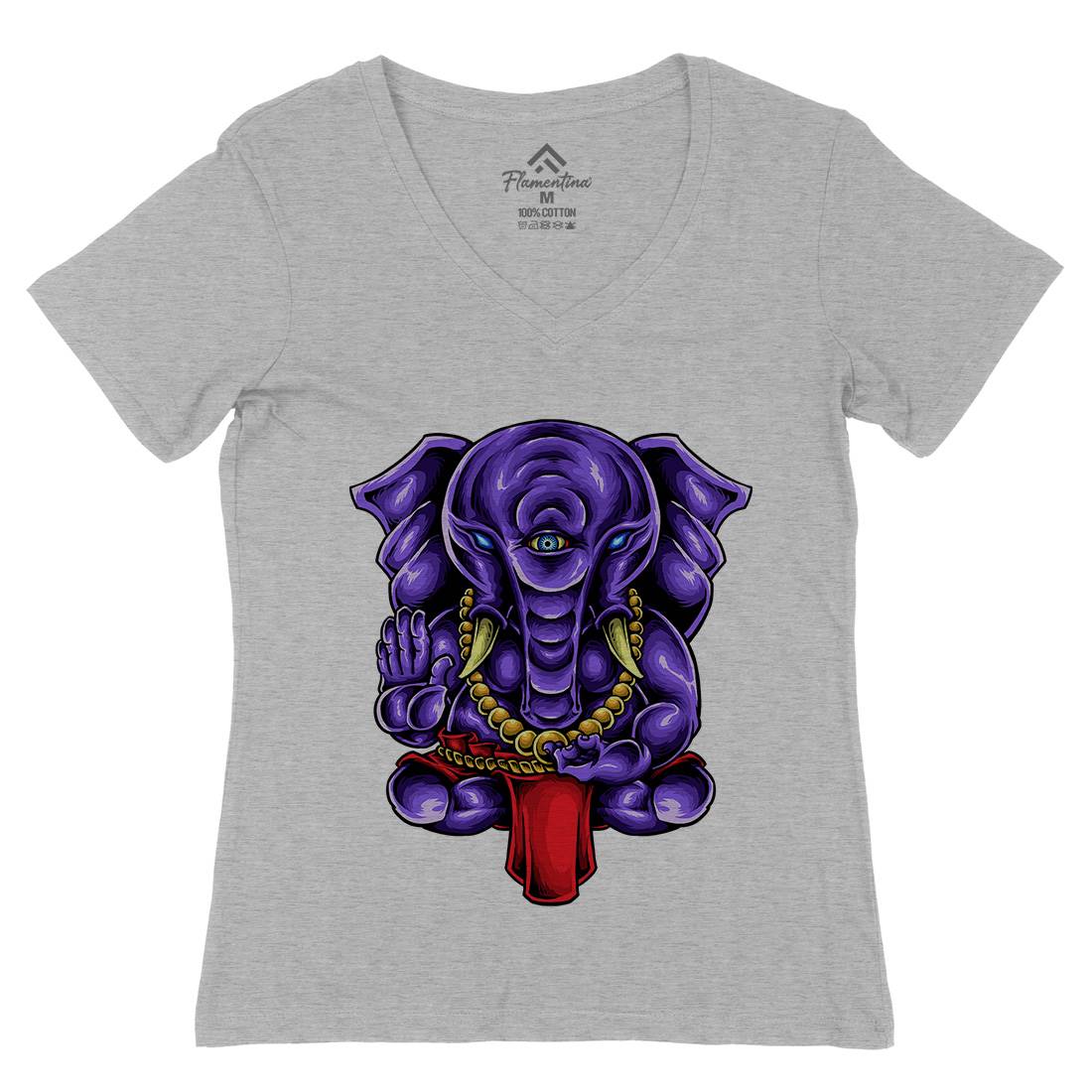 Ganesha Womens Organic V-Neck T-Shirt Religion A423