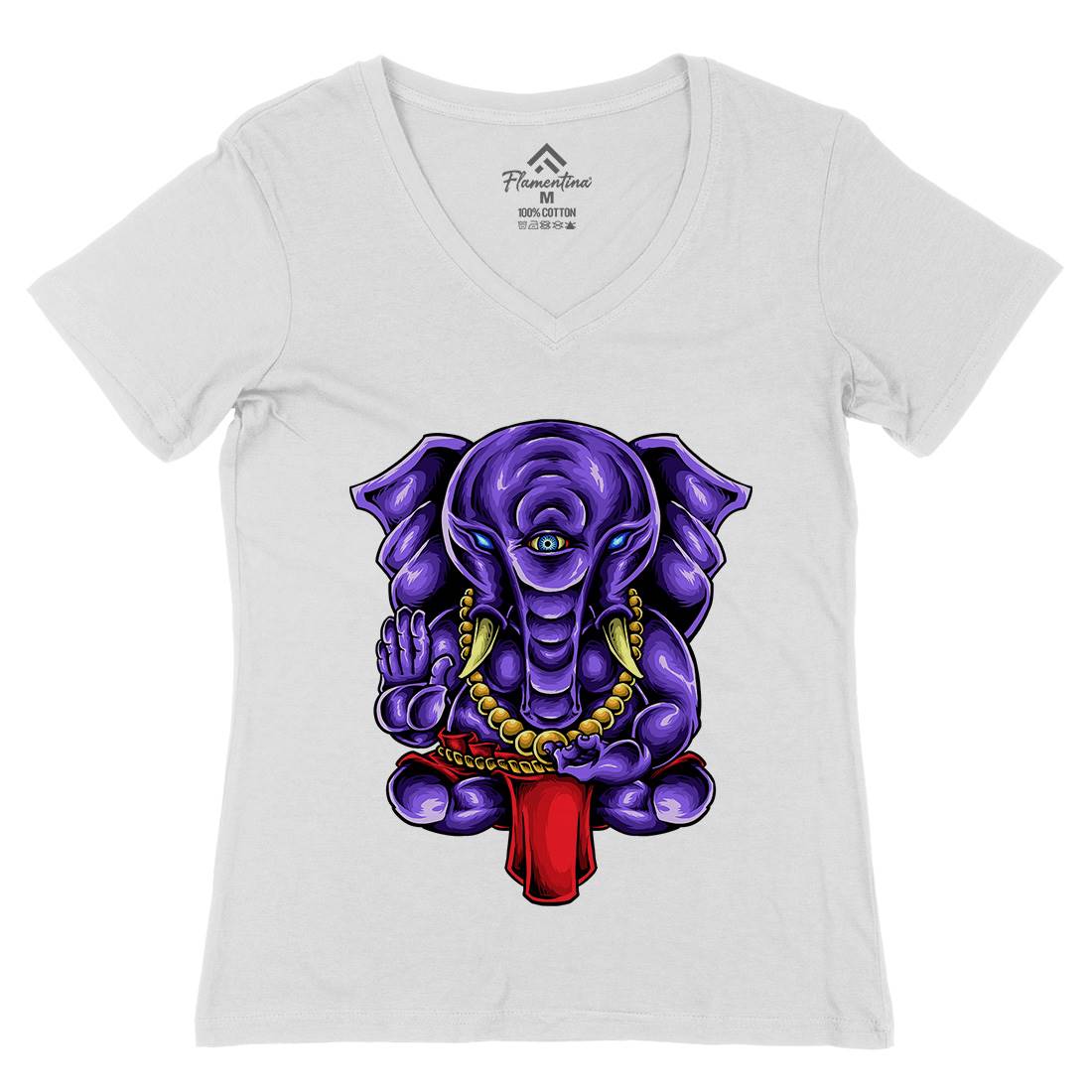 Ganesha Womens Organic V-Neck T-Shirt Religion A423
