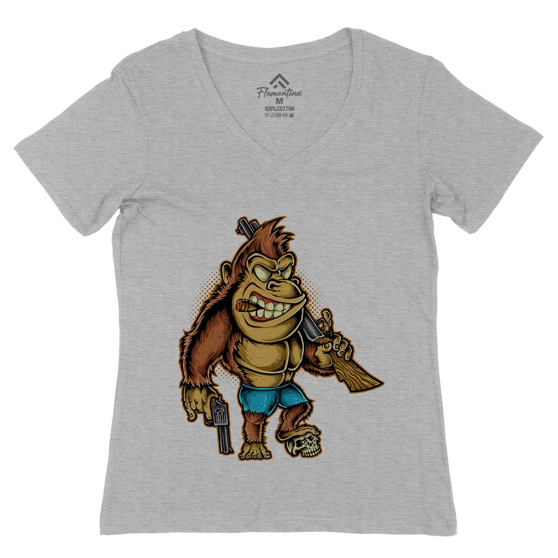 Killer Kong Womens Organic V-Neck T-Shirt Animals A429