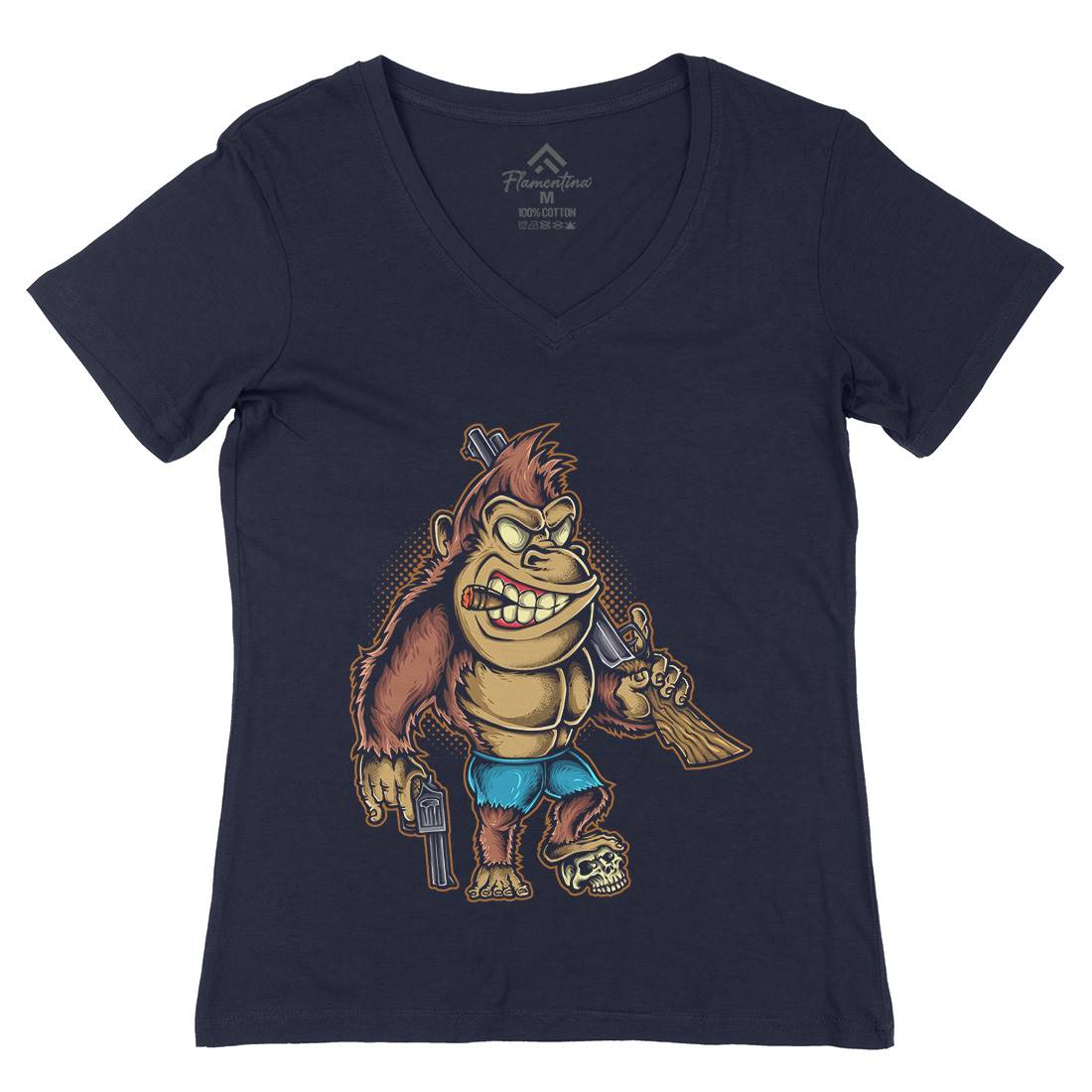Killer Kong Womens Organic V-Neck T-Shirt Animals A429